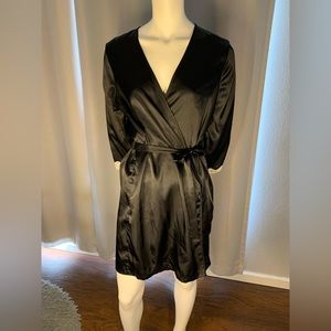 Black silk sheer robe with adjustable tie
